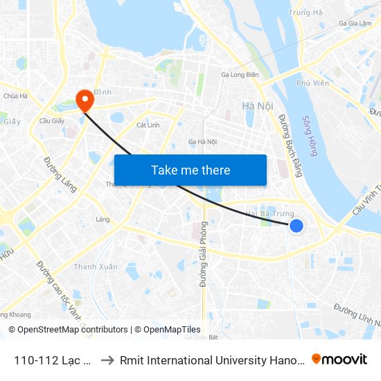 110-112 Lạc Trung to Rmit International University Hanoi Campus map