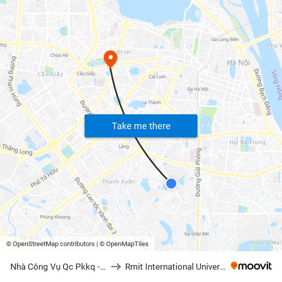 Nhà Công Vụ Qc Pkkq - 210 Lê Trọng Tấn to Rmit International University Hanoi Campus map