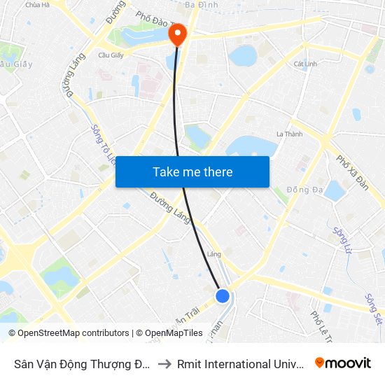 Sân Vận Động Thượng Đình - 129 Nguyễn Trãi to Rmit International University Hanoi Campus map