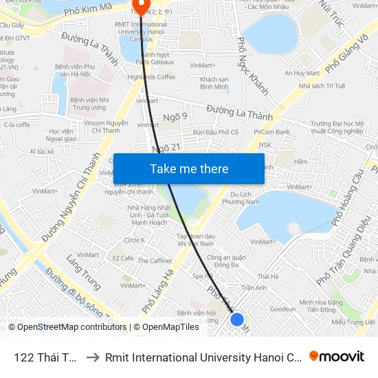 122 Thái Thịnh to Rmit International University Hanoi Campus map