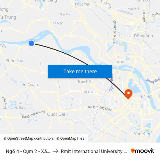 Ngõ 4 - Cụm 2 - Xã Vân Phúc to Rmit International University Hanoi Campus map