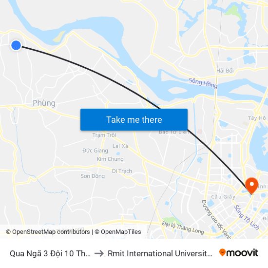 Qua Ngã 3 Đội 10 Thọ Xuân 50m to Rmit International University Hanoi Campus map