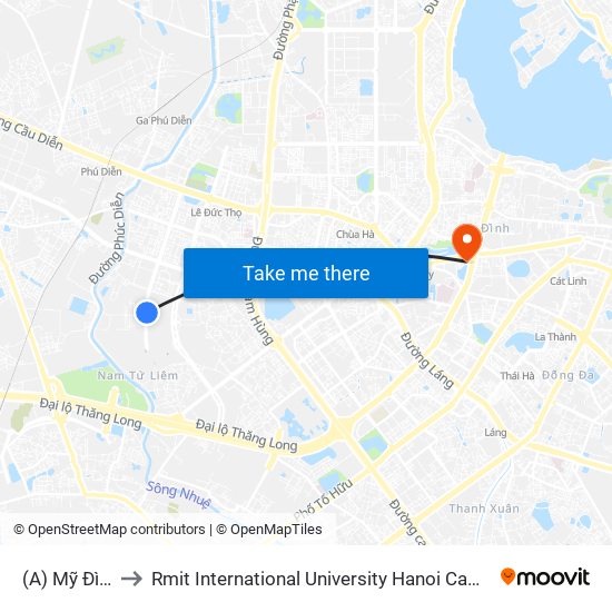 (A) Mỹ Đình to Rmit International University Hanoi Campus map