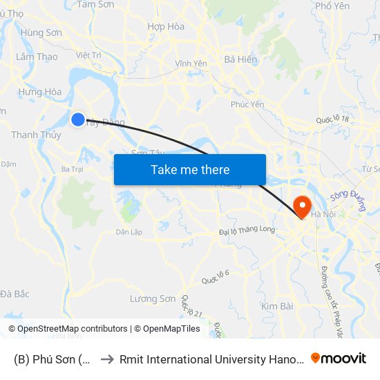 (B) Phú Sơn (Ba Vì) to Rmit International University Hanoi Campus map