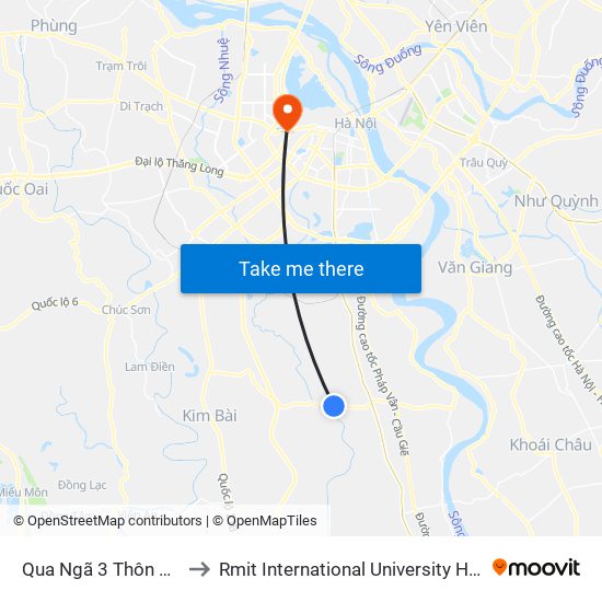 Qua Ngã 3 Thôn Thụy Ứng to Rmit International University Hanoi Campus map