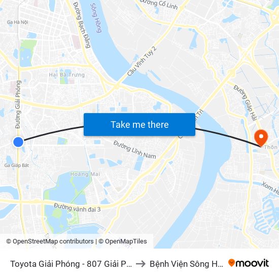 Toyota Giải Phóng - 807 Giải Phóng to Bệnh Viện Sông Hồng map