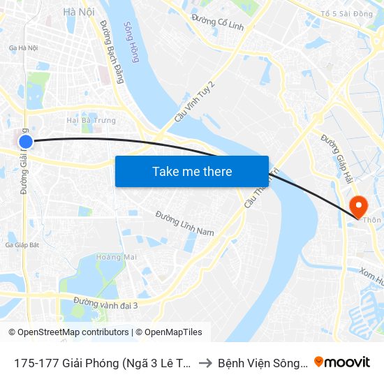 175-177 Giải Phóng (Ngã 3 Lê Thanh Nghị) to Bệnh Viện Sông Hồng map