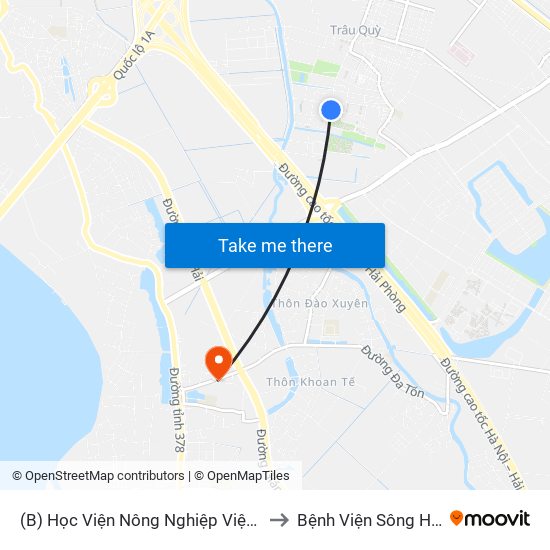 (B) Học Viện Nông Nghiệp Việt Nam to Bệnh Viện Sông Hồng map