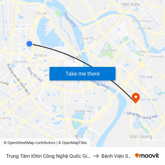 Trung Tâm Khtn Công Nghệ Quốc Gia - 18 Hoàng Quốc Việt to Bệnh Viện Sông Hồng map