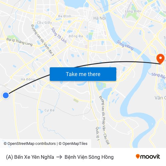 (A) Bến Xe Yên Nghĩa to Bệnh Viện Sông Hồng map