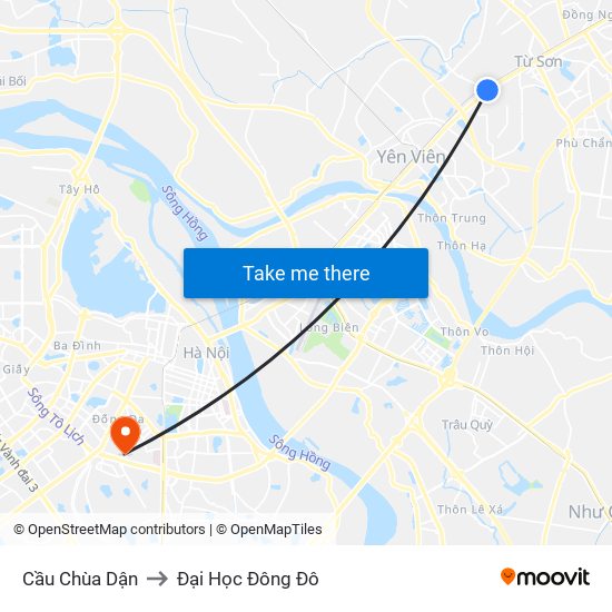 Cầu Chùa Dận to Đại Học Đông Đô map