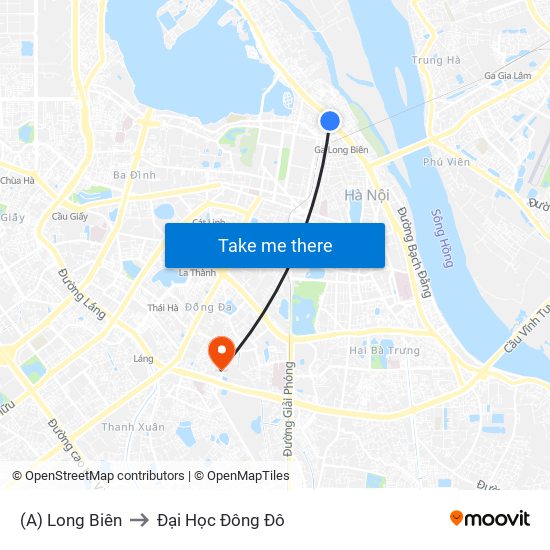 (A) Long Biên to Đại Học Đông Đô map