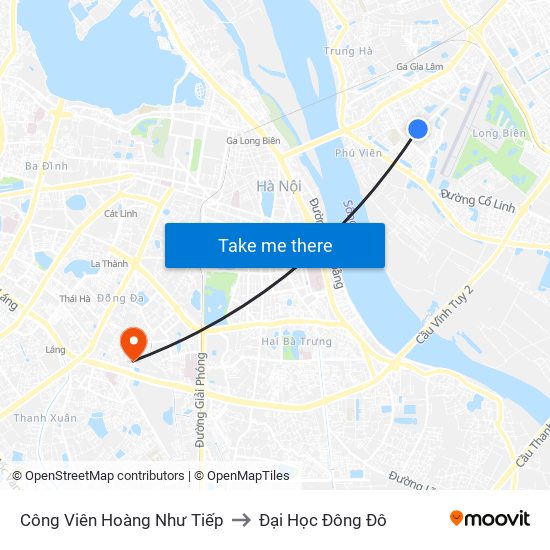 Công Viên Hoàng Như Tiếp to Đại Học Đông Đô map