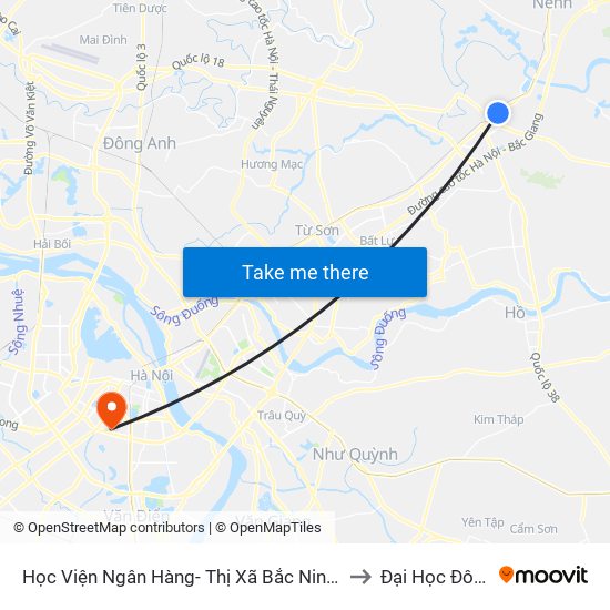 Học Viện Ngân Hàng- Thị Xã Bắc Ninh - Quốc Lộ 1 to Đại Học Đông Đô map