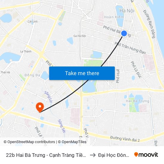 22b Hai Bà Trưng - Cạnh Tràng Tiền Plaza to Đại Học Đông Đô map