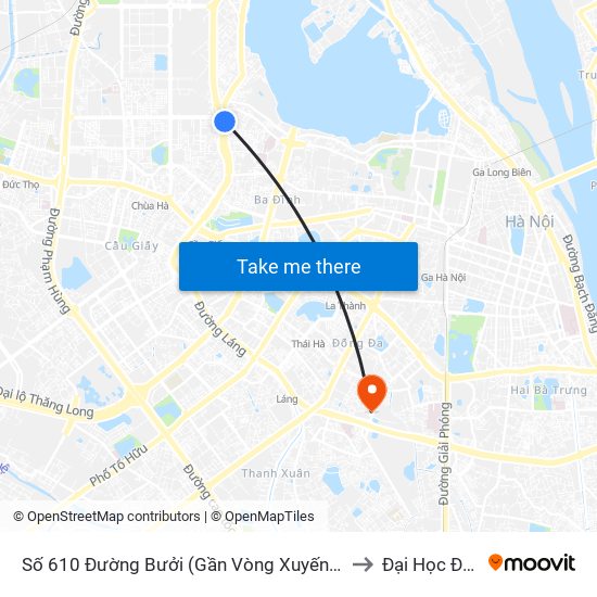 Số 610 Đường Bưởi (Gần Vòng Xuyến Hoàng Quốc Việt) to Đại Học Đông Đô map
