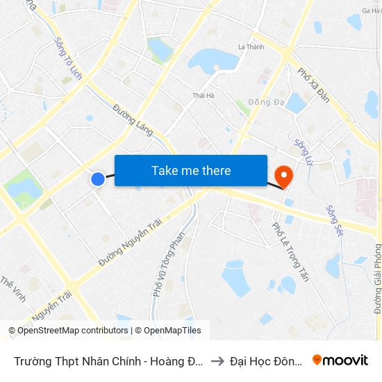 Trường Thpt Nhân Chính - Hoàng Đạo Thúy to Đại Học Đông Đô map