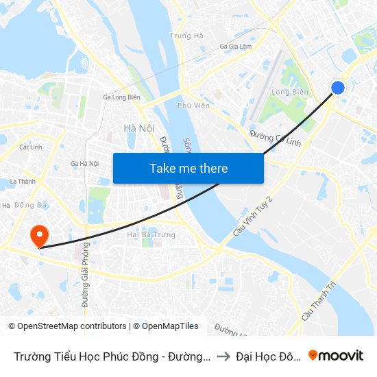 Trường Tiểu Học Phúc Đồng - Đường Chu Huy Mân to Đại Học Đông Đô map