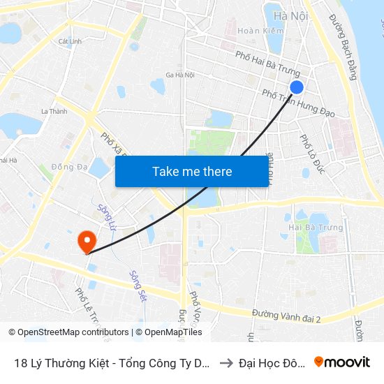 18 Lý Thường Kiệt - Tổng Công Ty Du Lịch Hà Nội to Đại Học Đông Đô map