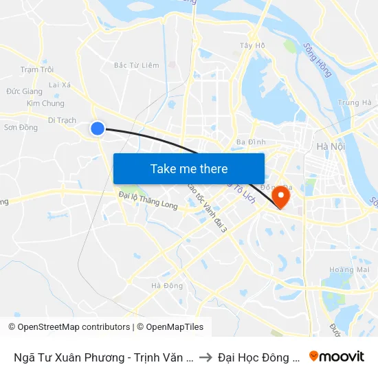Ngã Tư Xuân Phương - Trịnh Văn Bô to Đại Học Đông Đô map