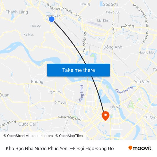 Kho Bạc Nhà Nước Phúc Yên to Đại Học Đông Đô map