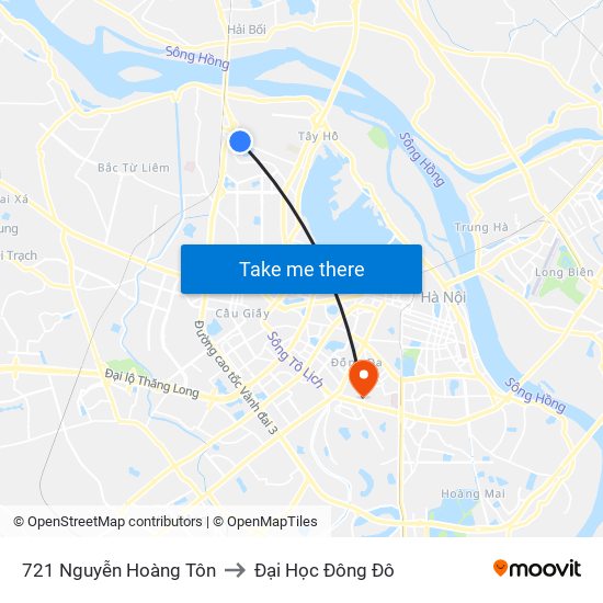 721 Nguyễn Hoàng Tôn to Đại Học Đông Đô map