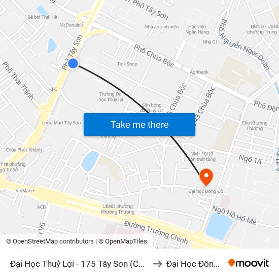 Đại Học Thuỷ Lợi - 175 Tây Sơn (Cột Sau) to Đại Học Đông Đô map