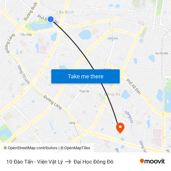 10 Đào Tấn - Viện Vật Lý to Đại Học Đông Đô map