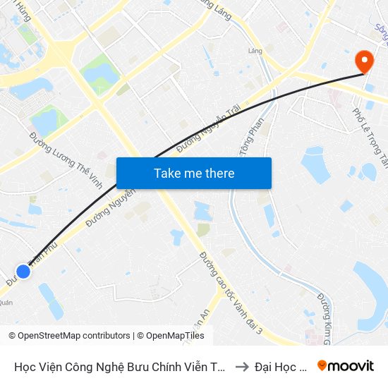 Học Viện Công Nghệ Bưu Chính Viễn Thông - Trần Phú (Hà Đông) to Đại Học Đông Đô map