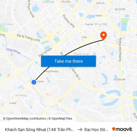 Khách Sạn Sông Nhuệ (148 Trần Phú- Hà Đông) to Đại Học Đông Đô map