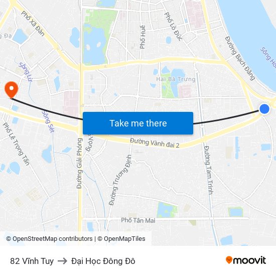 82 Vĩnh Tuy to Đại Học Đông Đô map