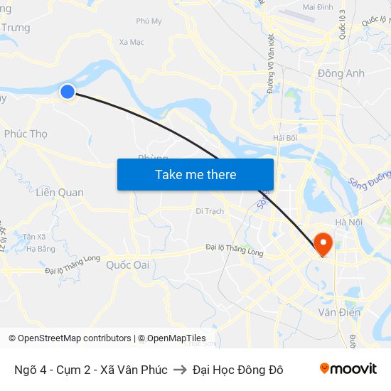 Ngõ 4 - Cụm 2 - Xã Vân Phúc to Đại Học Đông Đô map