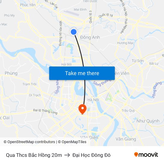 Qua Thcs Bắc Hồng 20m to Đại Học Đông Đô map