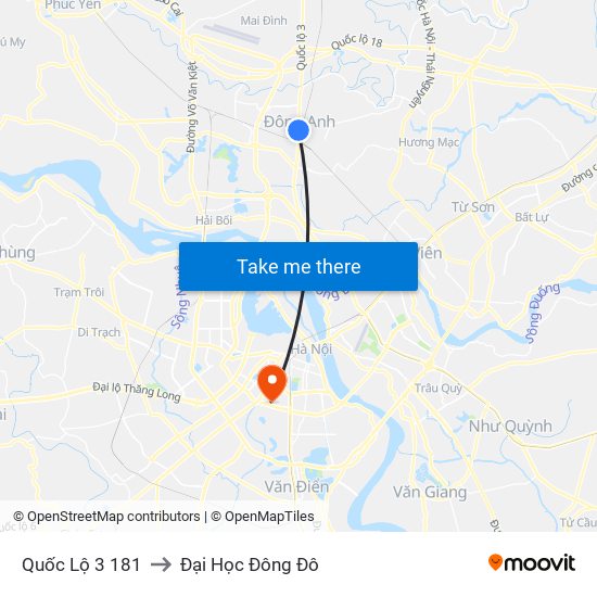 Quốc Lộ 3 181 to Đại Học Đông Đô map