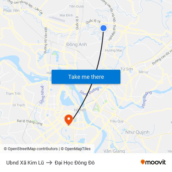 Ubnd Xã Kim Lũ to Đại Học Đông Đô map