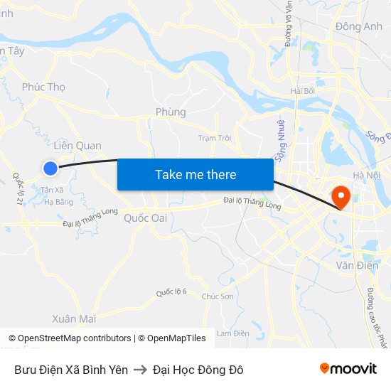 Bưu Điện Xã Bình Yên to Đại Học Đông Đô map