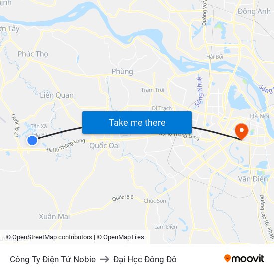 Công Ty Điện Tử Nobie to Đại Học Đông Đô map