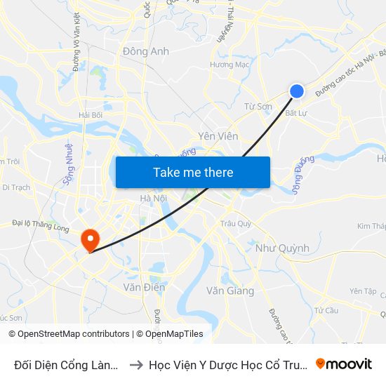 Đối Diện Cổng Làng Tiêu Sơn to Học Viện Y Dược Học Cổ Truyền Việt Nam map