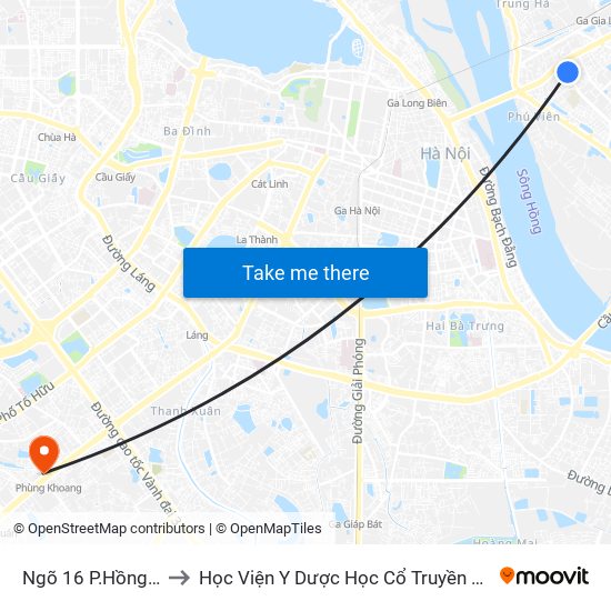 Ngõ 16 P.Hồng Tiến to Học Viện Y Dược Học Cổ Truyền Việt Nam map