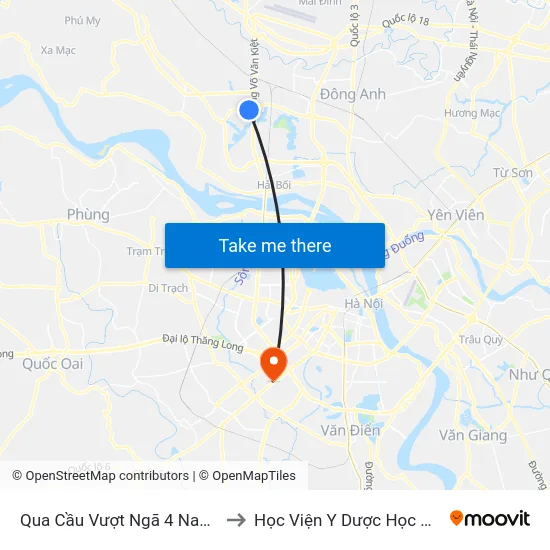 Qua Cầu Vượt Ngã 4 Nam Hồng 200m - Ql23 to Học Viện Y Dược Học Cổ Truyền Việt Nam map