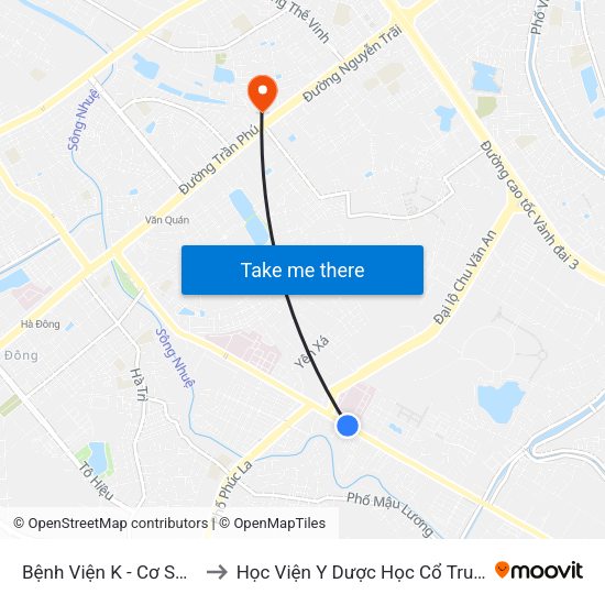 Bệnh Viện K - Cơ Sở Tân Triều to Học Viện Y Dược Học Cổ Truyền Việt Nam map