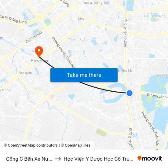 Cổng C Bến Xe Nước Ngầm to Học Viện Y Dược Học Cổ Truyền Việt Nam map