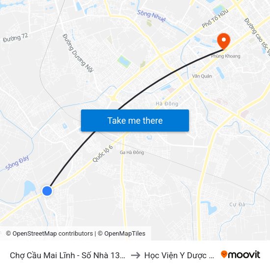 Chợ Cầu Mai Lĩnh - Số Nhà 1392 Quang Trung (Hà Đông), Quốc Lộ 6 to Học Viện Y Dược Học Cổ Truyền Việt Nam map