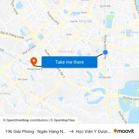 196 Giải Phóng - Ngân Hàng Nông Nghiệp & Ptnt Chi Nhánh Nam Hà Nội to Học Viện Y Dược Học Cổ Truyền Việt Nam map