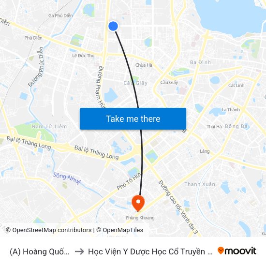 (A) Hoàng Quốc Việt to Học Viện Y Dược Học Cổ Truyền Việt Nam map