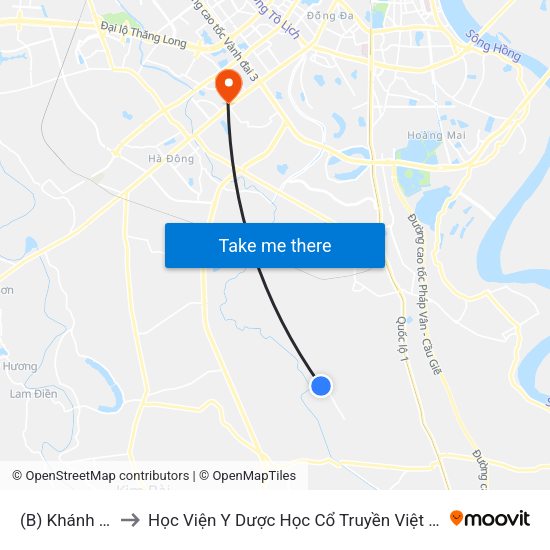 (B) Khánh Hà to Học Viện Y Dược Học Cổ Truyền Việt Nam map