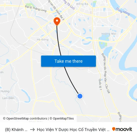(B) Khánh Hà to Học Viện Y Dược Học Cổ Truyền Việt Nam map