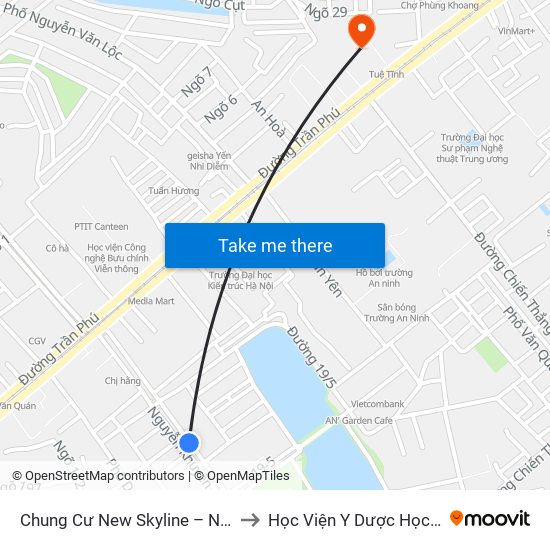 Chung Cư New Skyline – Nguyễn Khuyến (Hà Đông) to Học Viện Y Dược Học Cổ Truyền Việt Nam map