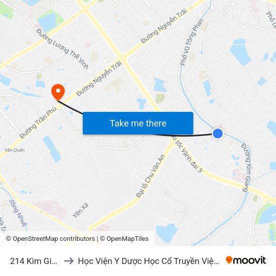 214 Kim Giang to Học Viện Y Dược Học Cổ Truyền Việt Nam map