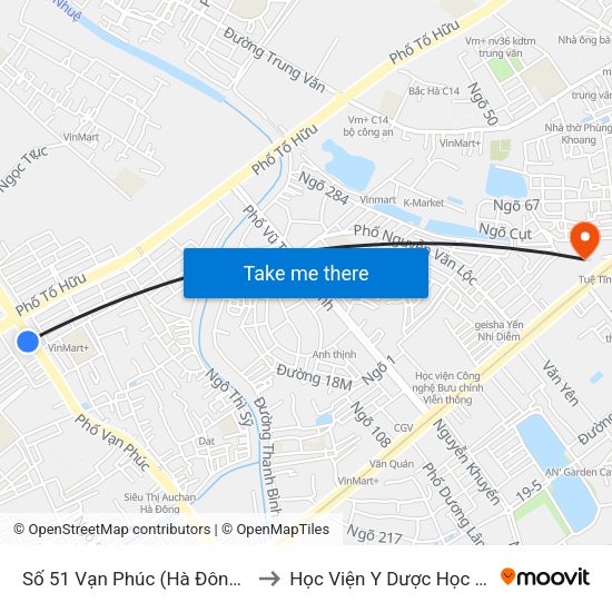Số 51 Vạn Phúc (Hà Đông) - Tòa Nhà Landmark to Học Viện Y Dược Học Cổ Truyền Việt Nam map